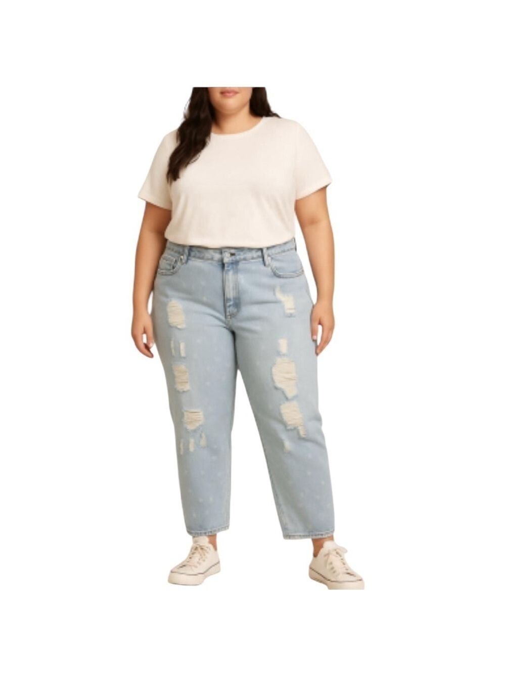 SEVEN 7 Distressed Ripped Polka Dots Boyfriend Straight Leg Blue Jeans PLUS 20